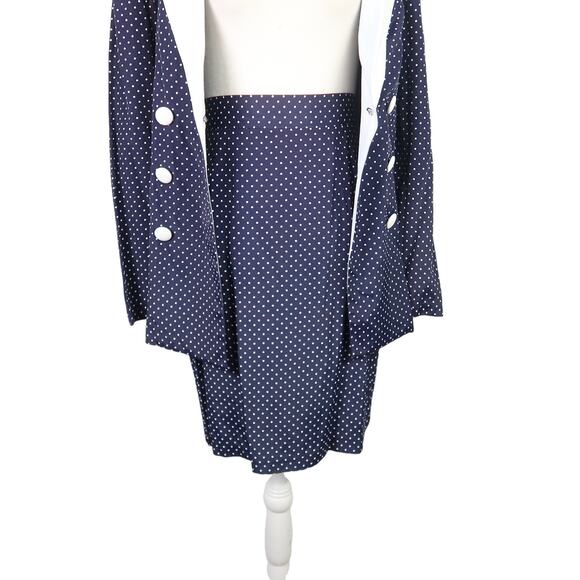 Vintage 80s Rampage navy blue and white polka dot skirt blazer suit set 7 - Picture 5 of 11